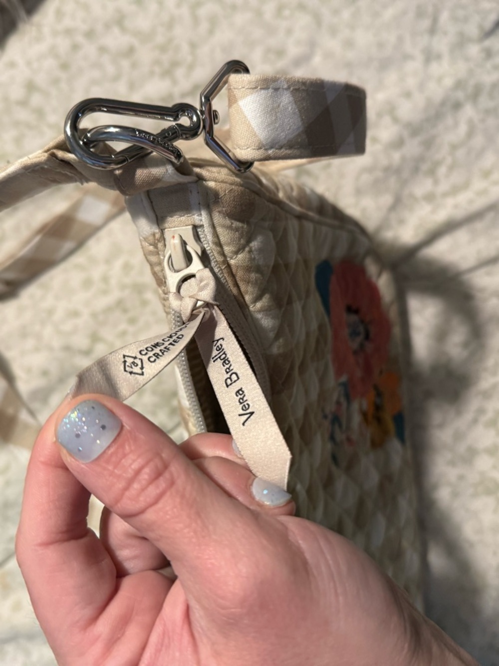 Beige Vera Bradley Y2K Gingham Floral Crossbody Bag with Butterfly Accent - Picture 5 of 6